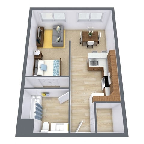 Floor plan for studio, 1 bath, 465 sqft